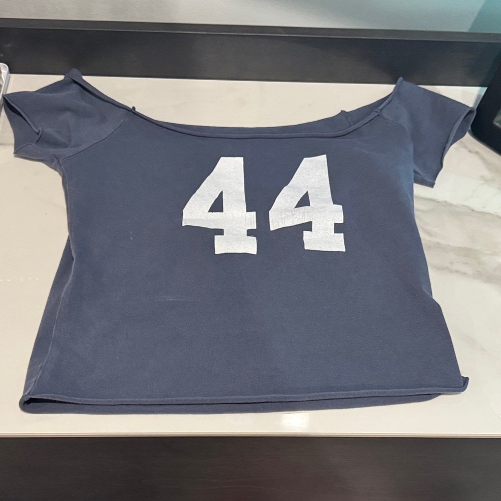 Brandy Melville Navy Crop Top with White Print